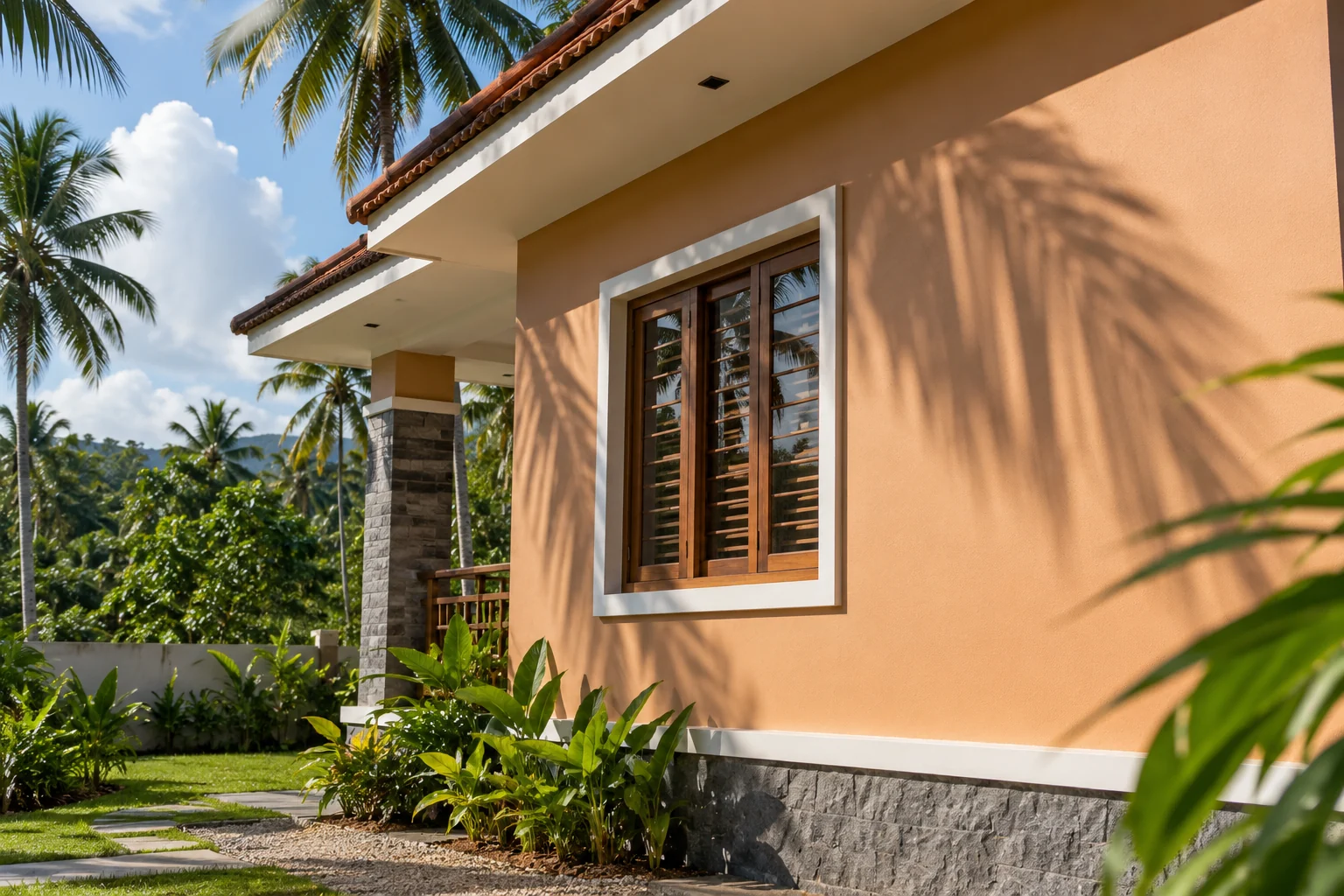 UV protection &mdash; strong daylight falling across the finished elevation