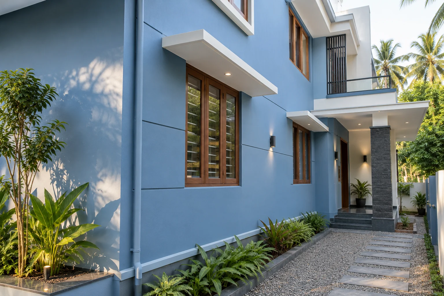 Anti-algal formula &mdash; a shaded elevation staying clean and evenly coloured through the monsoon