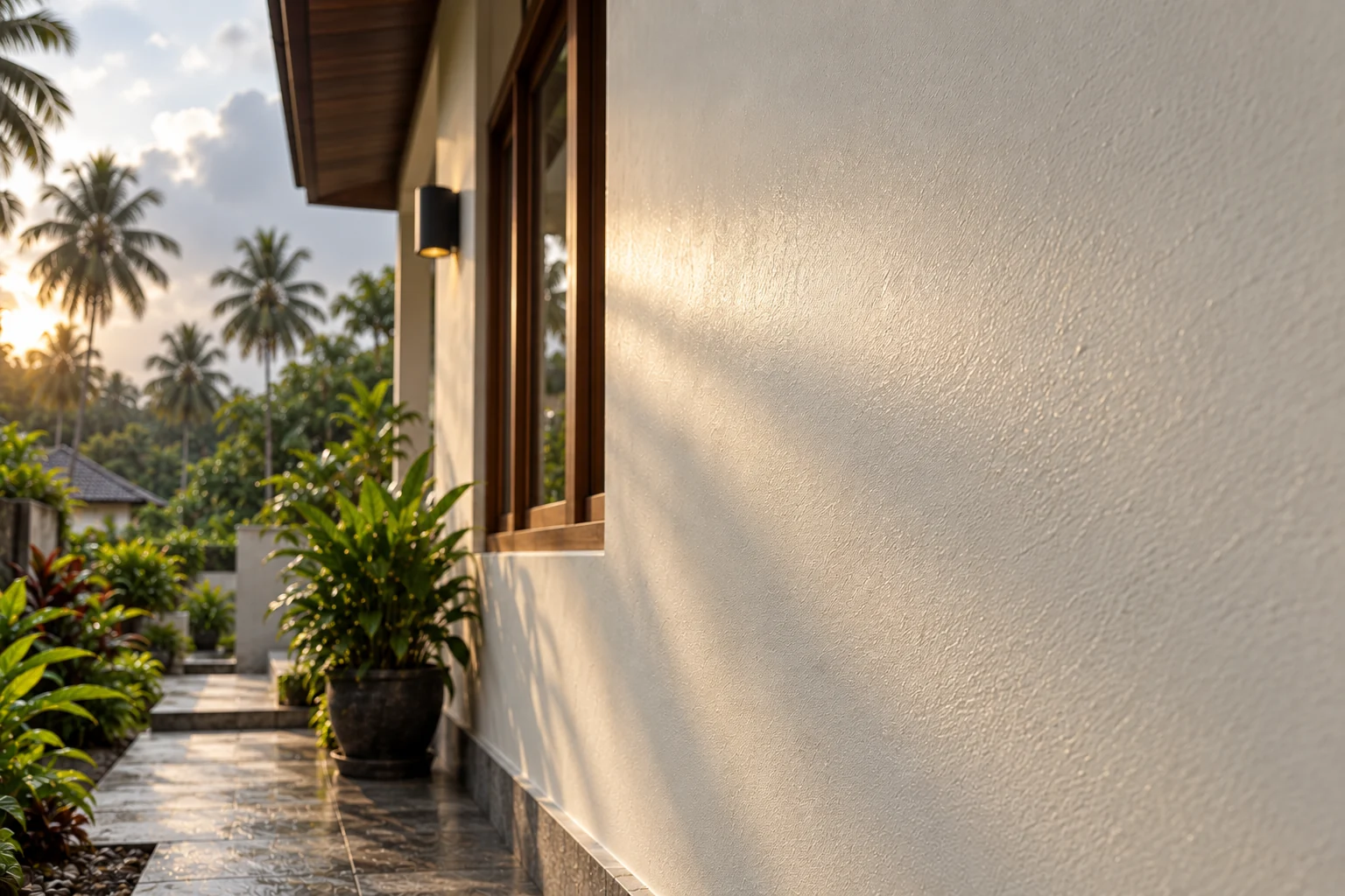 Soft sheen &mdash; low evening sun raking along the finished wall, showing one even lustre