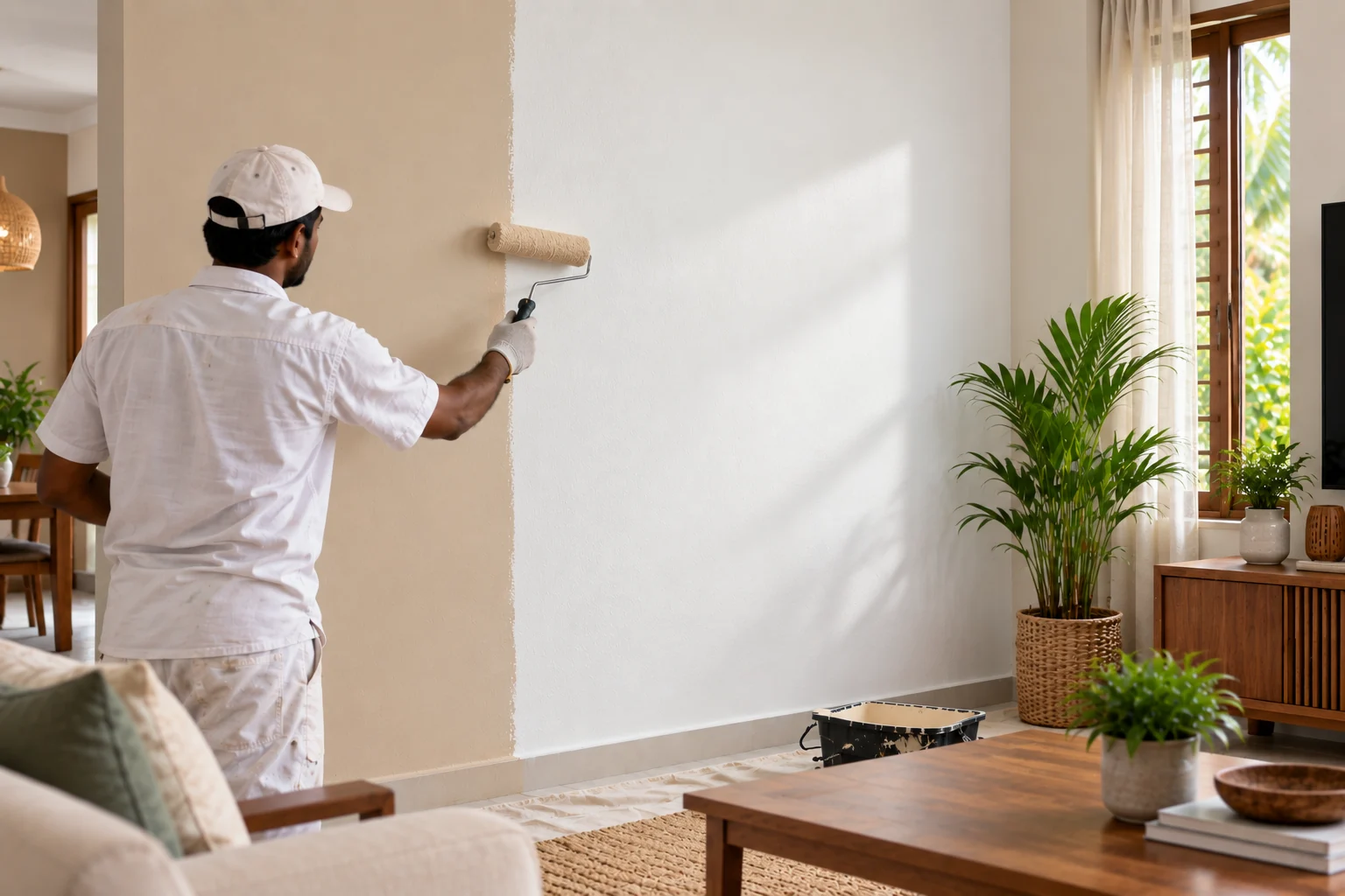 Extra whiteness — a fresh coat covering the old colour in a living room