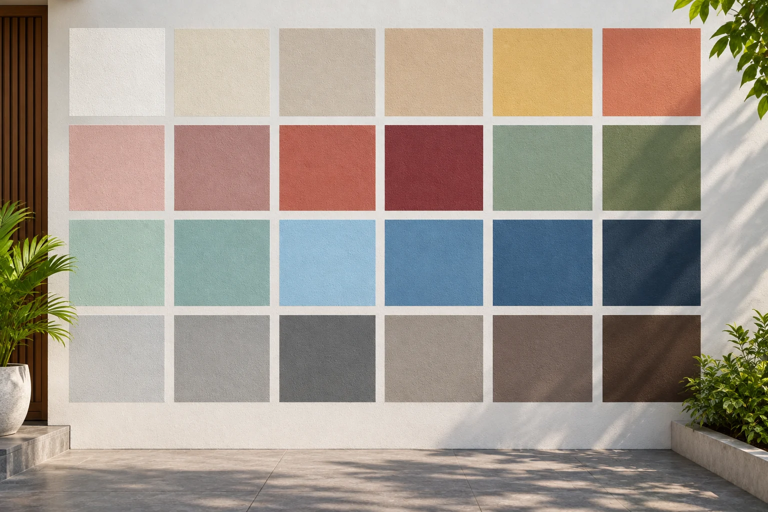 Wide range of colours &mdash; the Turbolux shade range set out on a wall