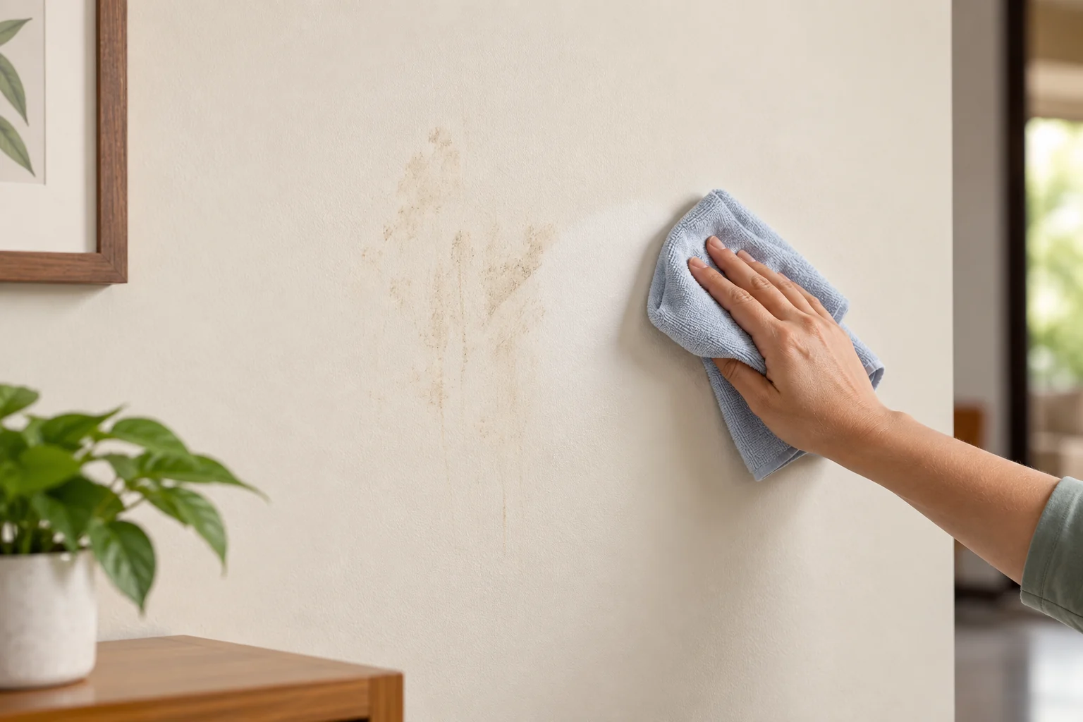 Good wash resistance &mdash; a mark being wiped off the wall with a damp cloth
