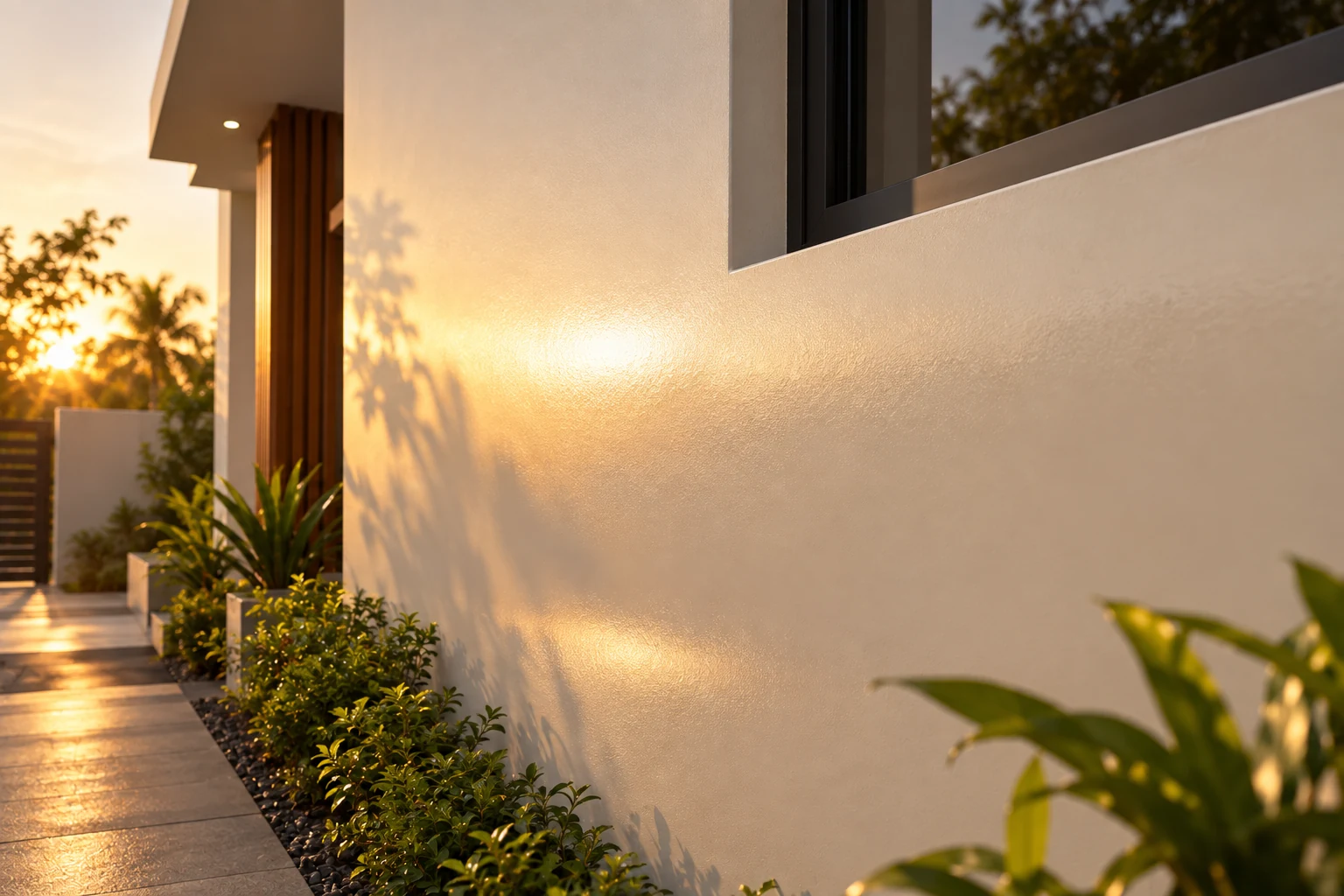 Raking golden light across a high-sheen Majestic wall