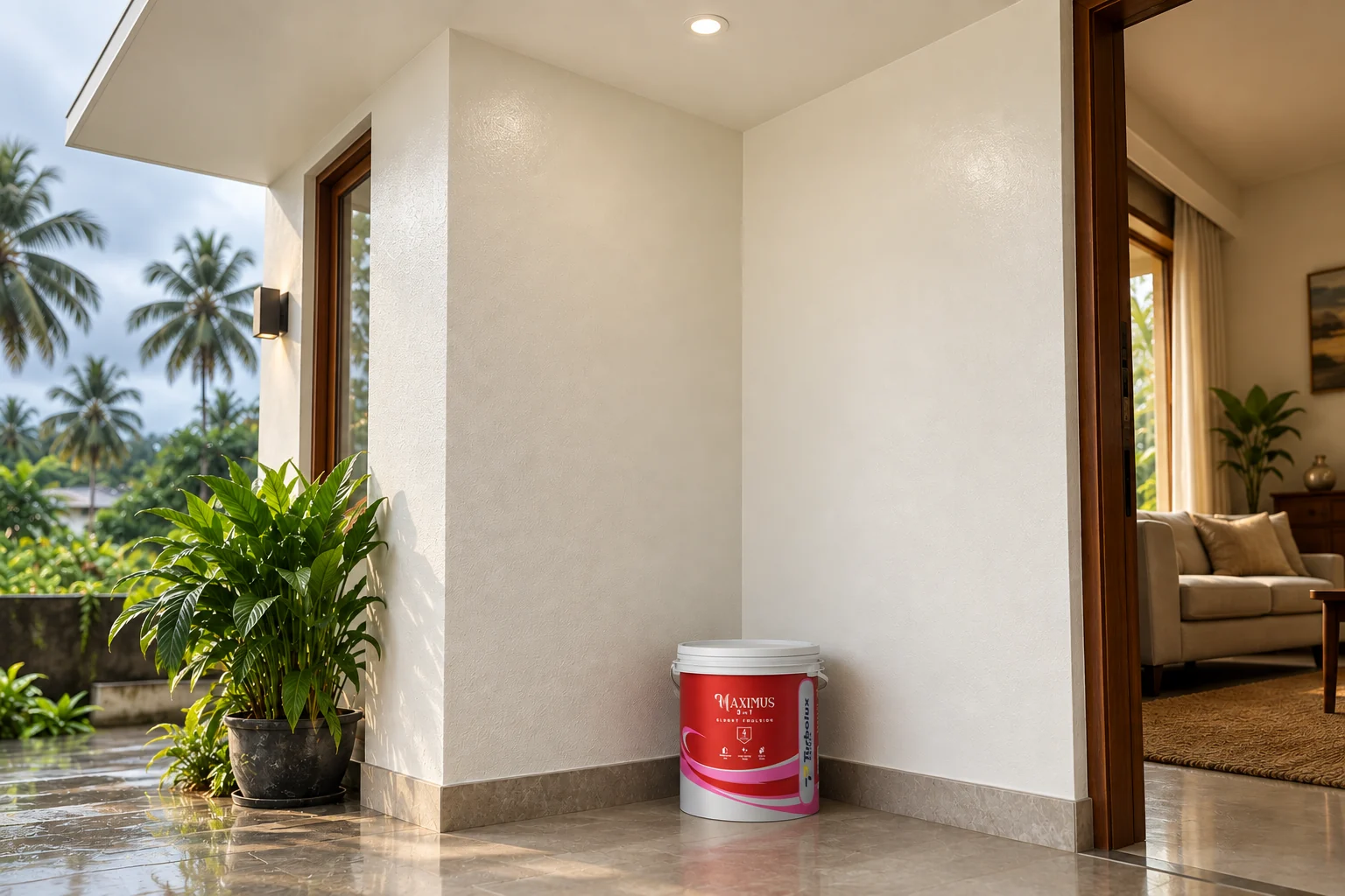 Three surfaces, one product &mdash; exterior wall, interior wall and ceiling in the same semi-sheen finish