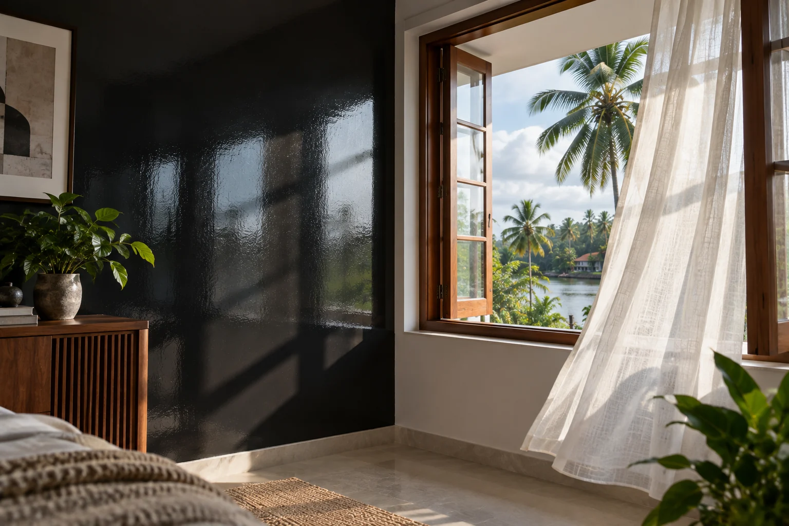 Fast-dry technology — the finished gloss wall in a styled living room