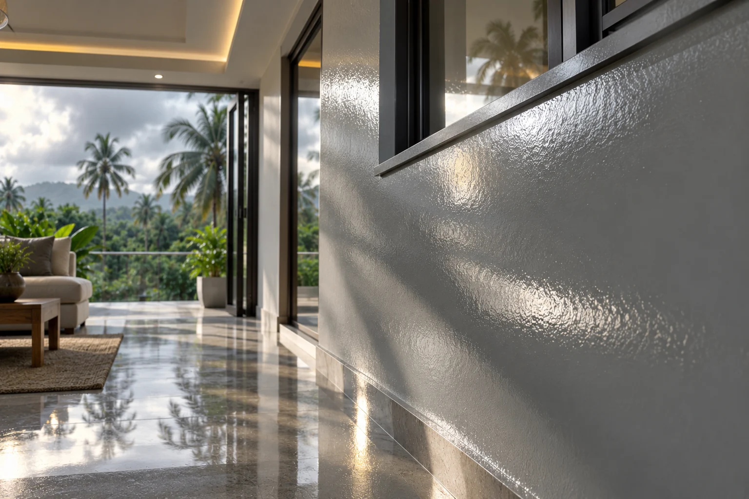 High gloss &mdash; light travelling along a grey gloss elevation