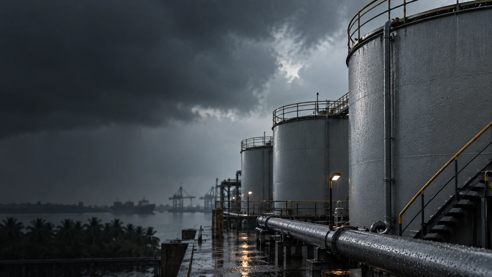 Primed storage tanks in monsoon rain