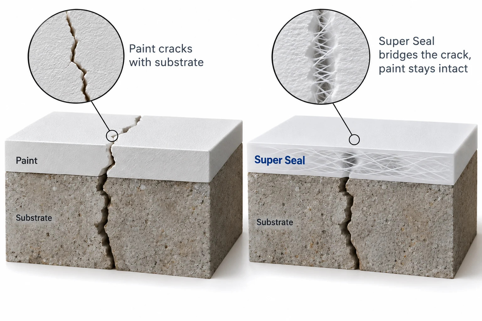 Advanced fibre technology &mdash; how the fibre-reinforced primer film bridges a crack in the substrate while ordinary paint splits with it