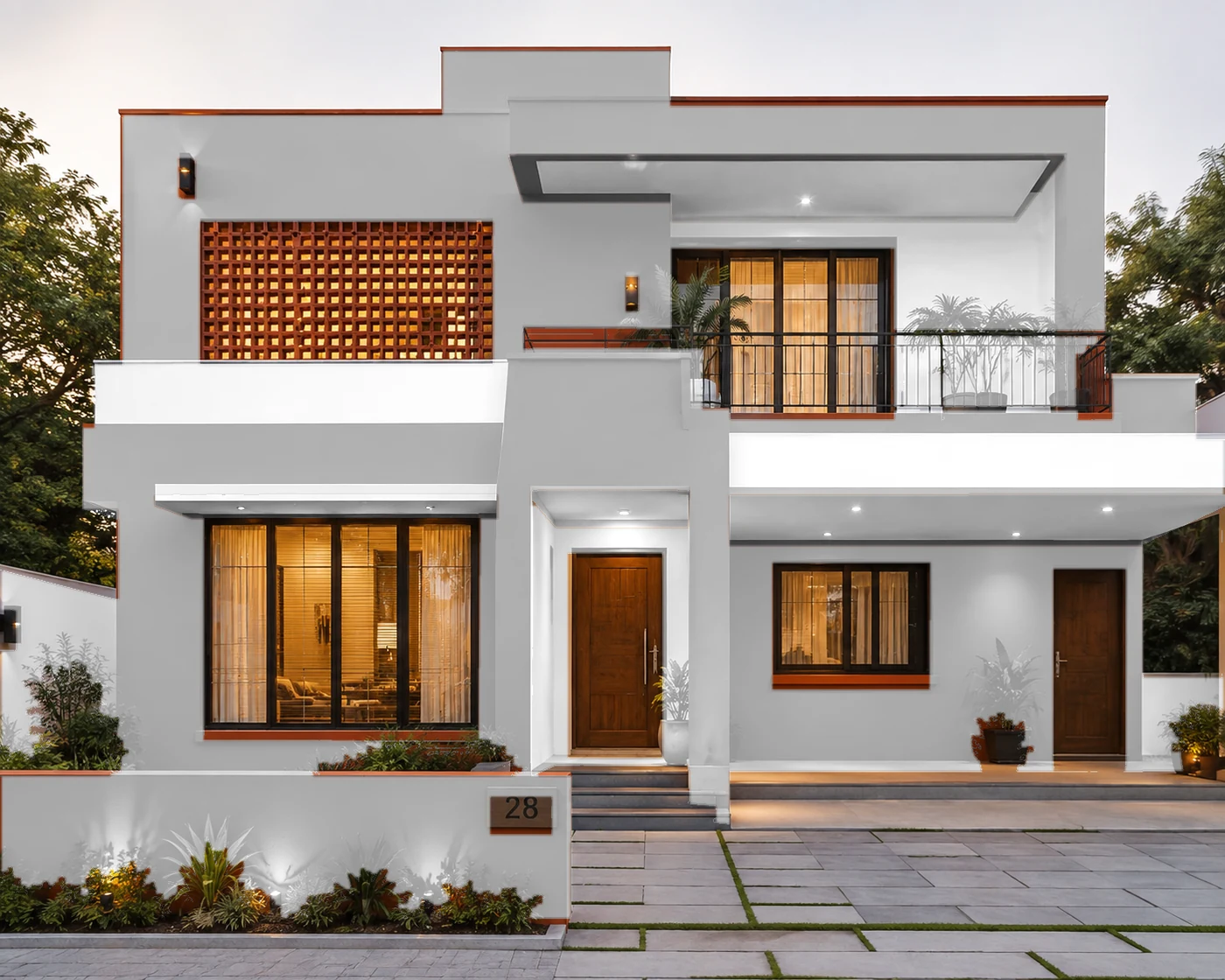 Exterior elevation painted in Agumbe Dawn