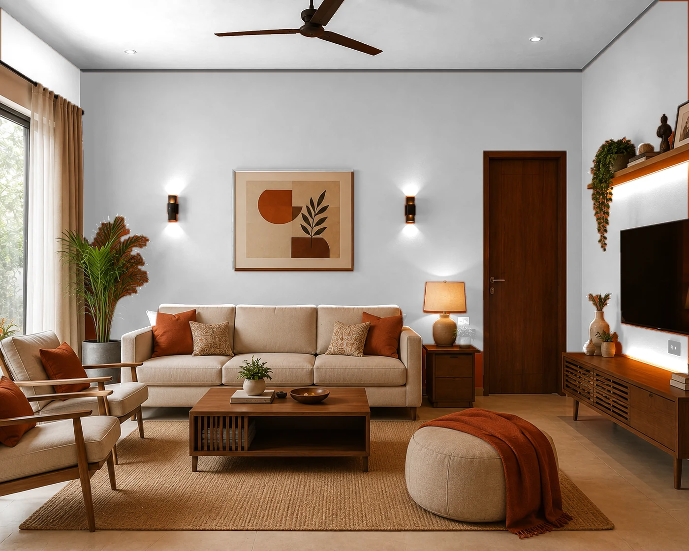 Living room painted in Agumbe Dawn