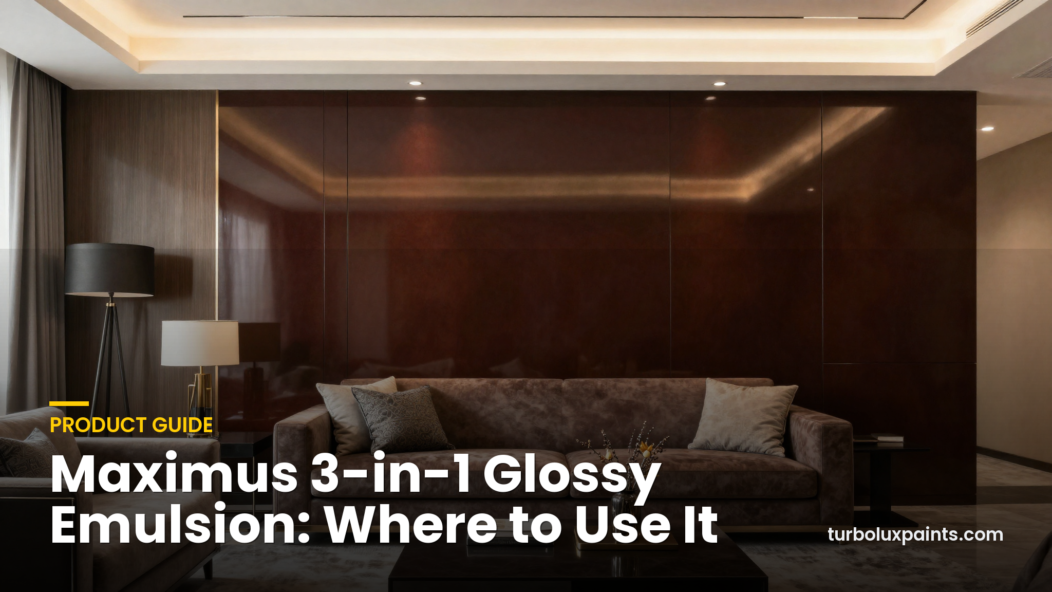 Modern Indian living room with a rich high-gloss feature wall painted in Maximus glossy emulsion